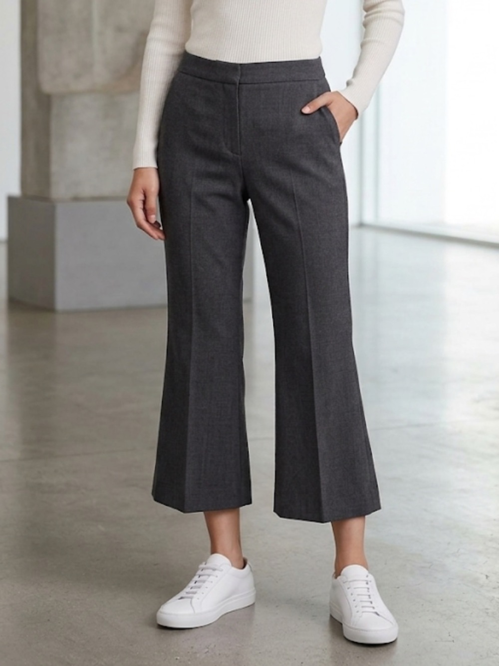 Stella McCartney Dark Grey Cropped Flare Wool Trousers